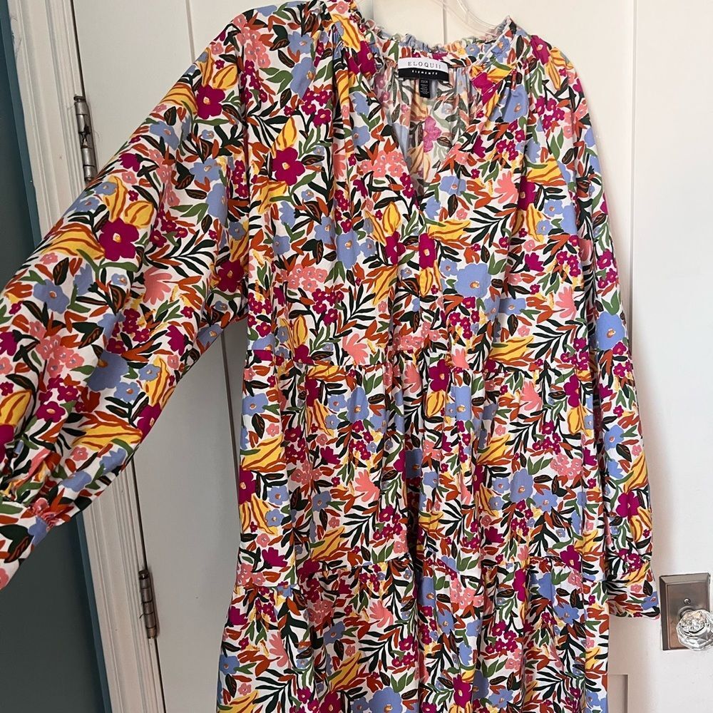 ELOQUII Elements Multicolor Tiered Floral  Summer Vacation Easy Dress Sz 22 - Picture 8 of 13